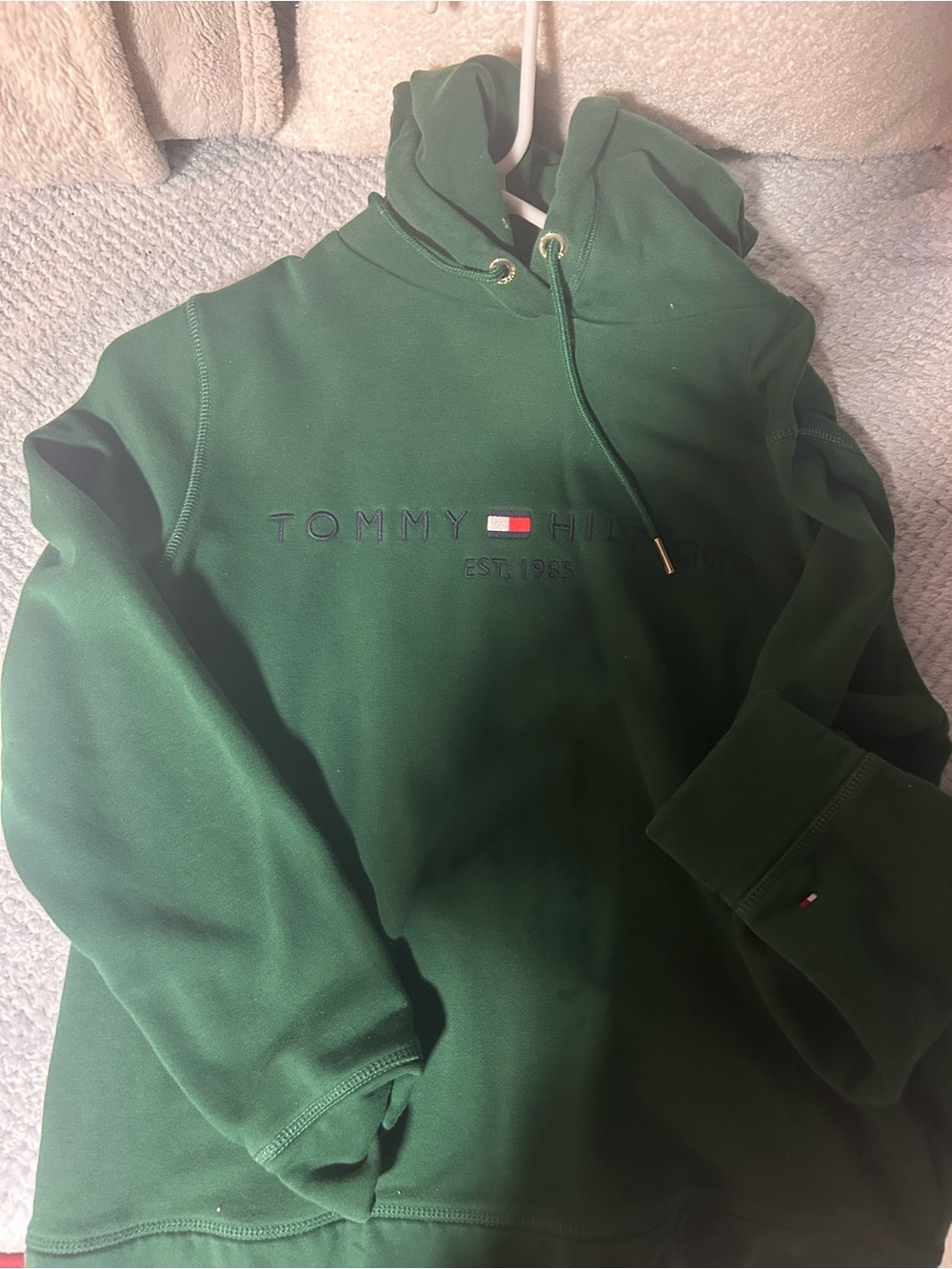Tommy Hilfiger Dark Green Crewneck Hoodie with Embroidered Logo